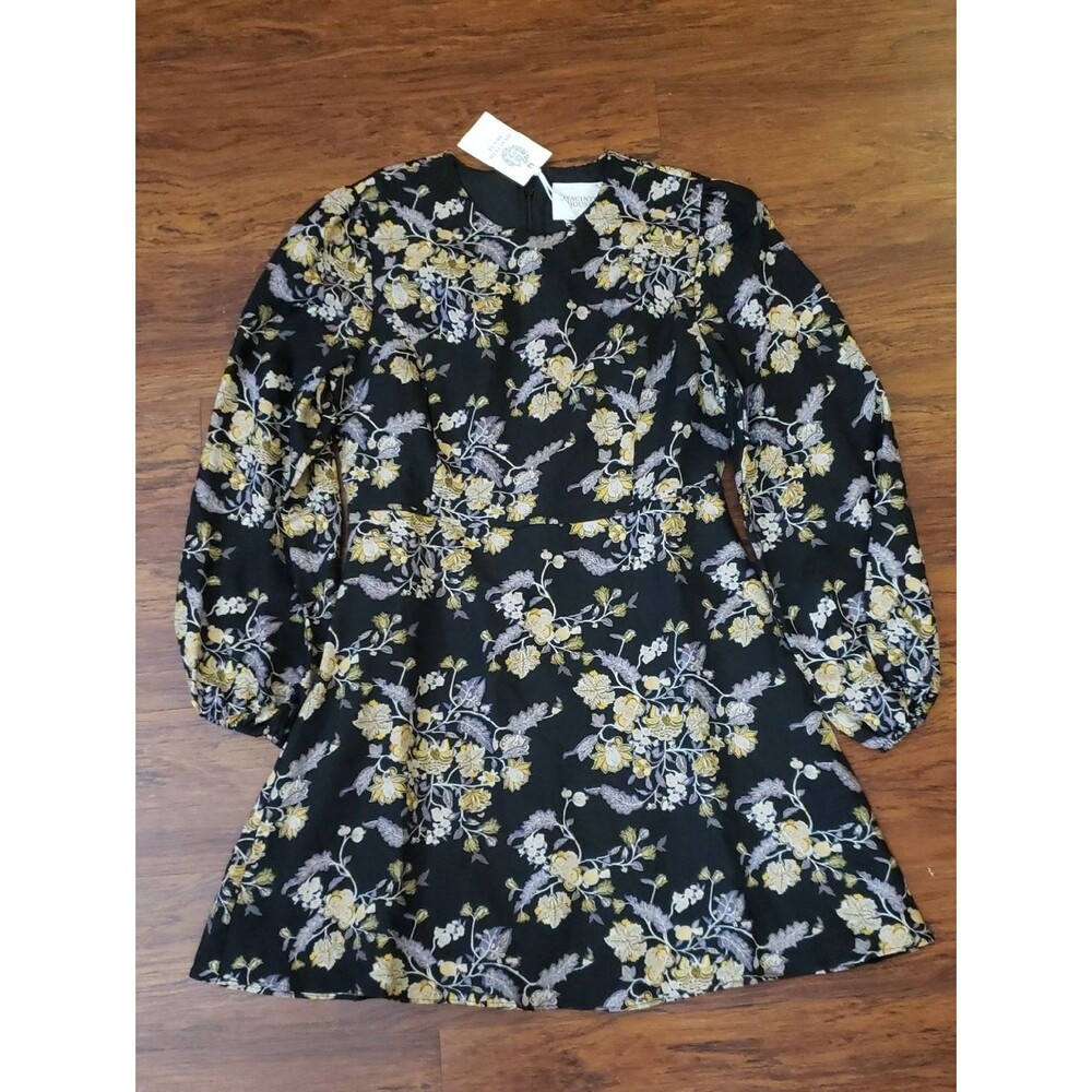 Tuckernuck Hyacinth House Black Sophia Floral Long Sleeve Mini Dress Size Small - Picture 2 of 7
